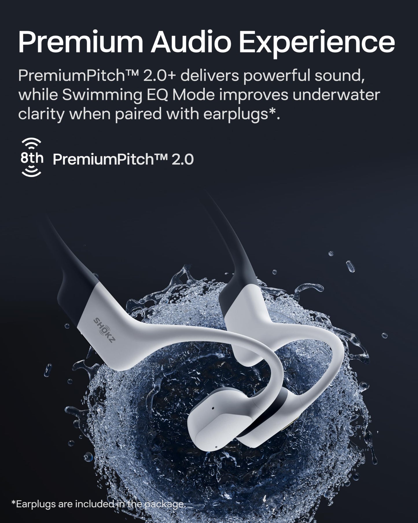 SHOKZ OpenSwim Pro - Open-Ear Bluetooth & MP3 Bone Conduction Sport Headphones, Swimming Headphones, IP68 Waterproof, White