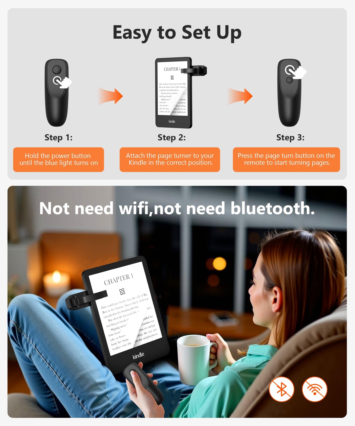 Fuloview Remote Control Page Turner for Kindle Paperwhite Kobo eReaders, Page Turner Clicker with Wireless Remote Compatible with iPad, Tablets, Cellphones