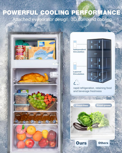 Double Door Refrigerator with Freezer, 4.5 Cu.Ft, Small Fridge with Freezer, 7 Settings Temperature Adjustable, Mini Refrigerator for Apartment Bedroom Dorm and Office (4.5 Cu.Ft, Black)