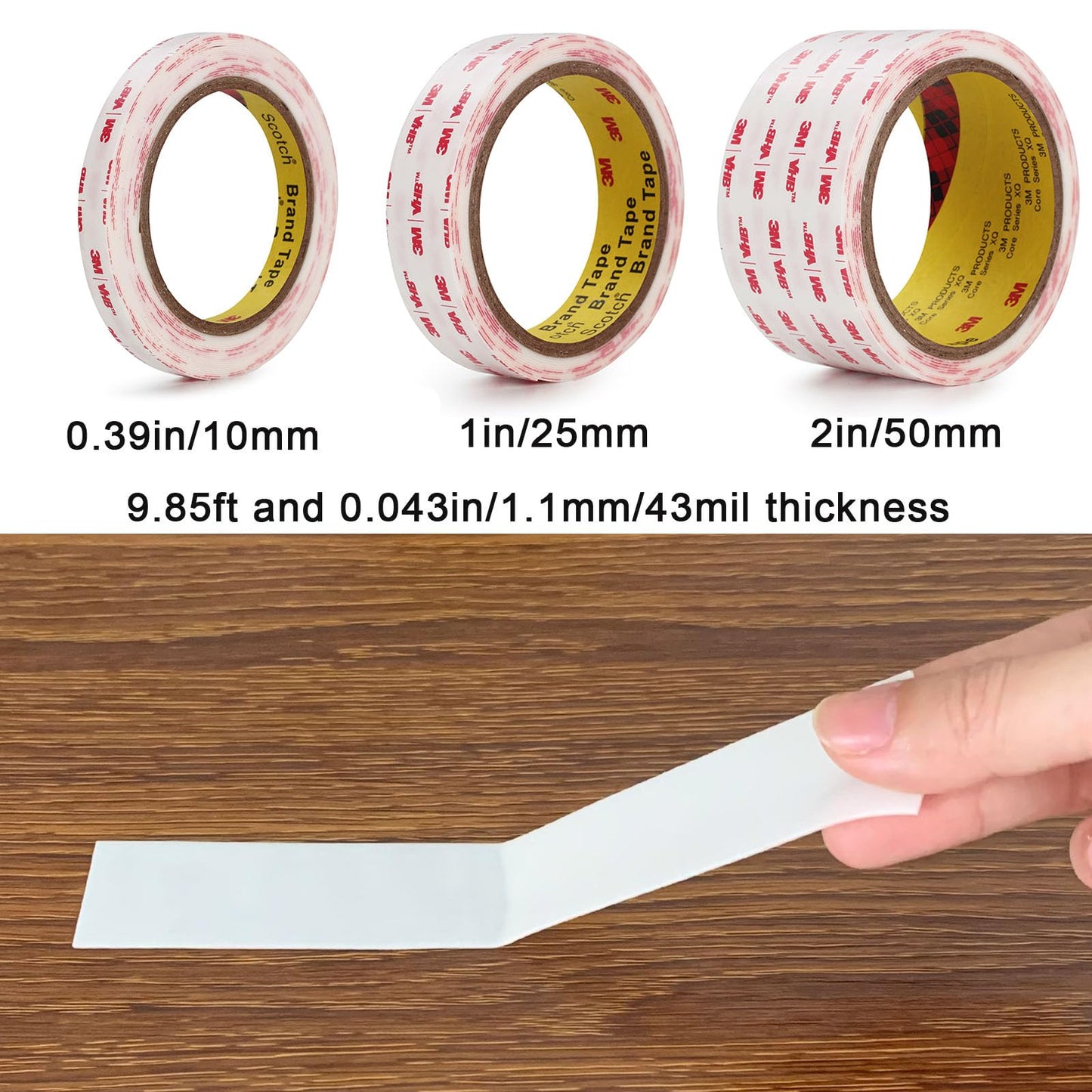 Double Sided Tape 1in X 9.85ft，Heavy Duty Removable Mounting Tape, Picture Hanging Adhesive Strips