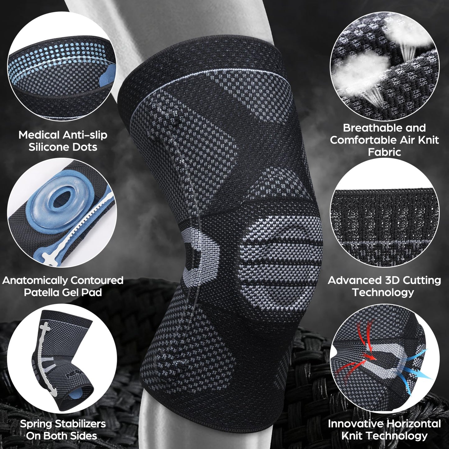 NEENCA Professional Knee Brace for Pain Relief, Medical Knee Compression Sleeve, Knee Support with Horizontal Knit Tech for Meniscus Tear, ACL, Arthritis, Joint Pain, Runner, Workout