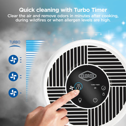 Clorox Turbo Air Purifiers for Home, True HEPA Filter, Quickly Cleans Medium Rooms Up to 1,000 Sq Ft, Reduces 99.9% of Mold, Viruses, Wildfire Smoke, Allergens, Pet Allergies, Dust, Whisper Quiet