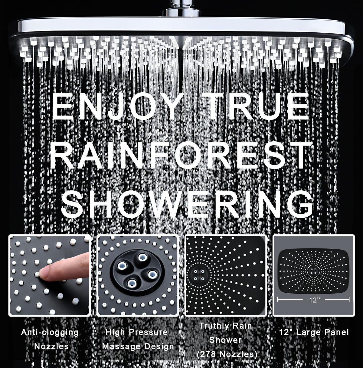 High Pressure Rain Shower Head: Upgrade Shower Heads with Handheld Spray Combo with Fixed Showerhead and 10 Sprays Handheld Shower Head, Detachable Shower head Built-in Magnetic Docking and Power Jets