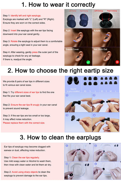 Ear Plugs for Sleeping Noise Cancelling, 45dB Ear Plugs for Noise Reduction, Soft Earplugs for Sleep, Concert, Work, Snoring Silicone Hearing Protection Earplugs Reusable Ear Plug with 8 Tips Black