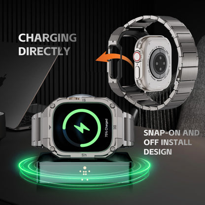 Stainless Steel Case with Band Compatiable for Apple Watch 44mm Bands -Rugged Metal iWatch Bumper Cover and Strap for Men iWatch Bands Series 6 5 4,Titanium