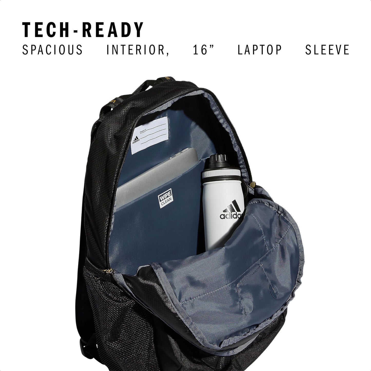 adidas Excel Backpack for Men & Women – Durable Large Athletic Laptop Bag, Black/Gold Metallic, One Size