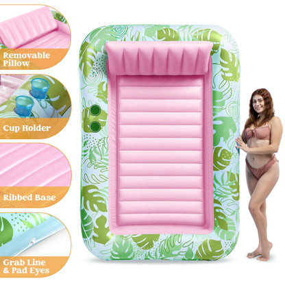 Sloosh XL Inflatable Tanning Pool Lounger Float for Adults, 85" x 57" Extra Large Suntan Tub Pool Floats Sun Tan Tub Ice Bath Tub Tanning Bed Blow up Pool Raft Lounge Floatie, XL-Cyan Pink