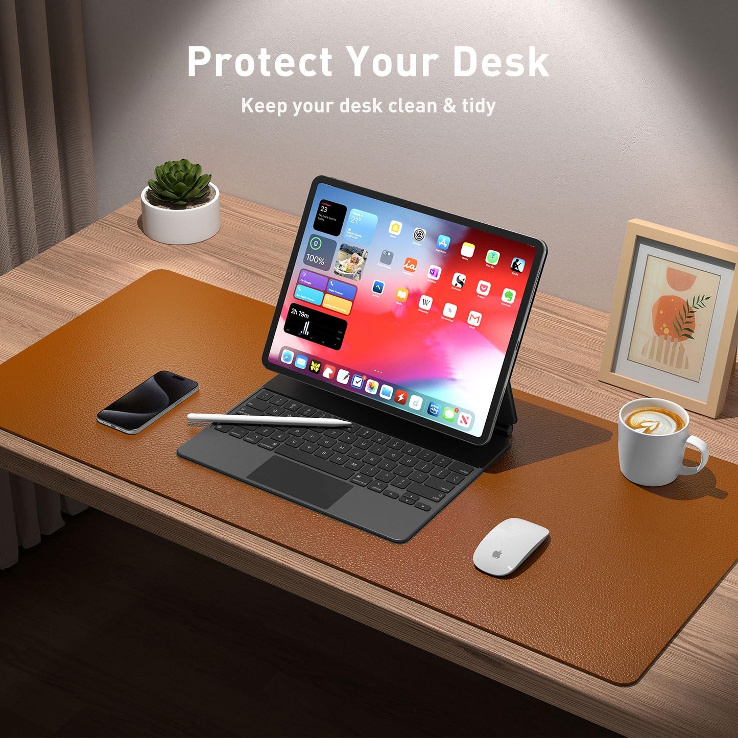 Leather Desk Pad Protector,Mouse Pad,Office Desk Mat,Non-Slip PU Leather Desk Blotter,Laptop Desk Pad,Waterproof Desk Writing Pad for Office and Home (Brown,36" x 17")