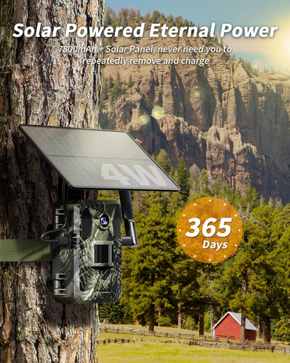 Loatos Trail Camera, 2k HD Live Feed Cellular Trail Cameras with Built-in SIM Card 4G Unlimited Data Plan Game Camera Solar Powered Motion Activated IP66 Waterproof Trail Cam No WiFi Needed
