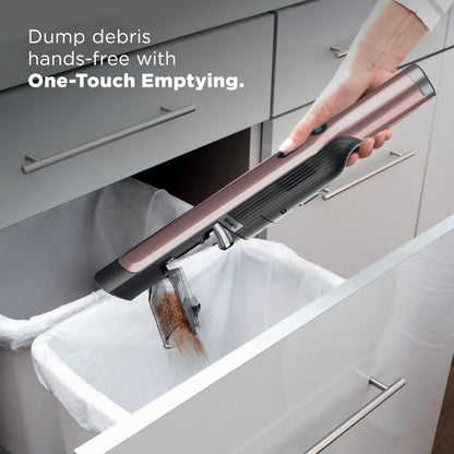 Shark WANDVAC Cordless Hand Vac, Lightweight, Portable at 1.4 lbs., Powerful Suction, Charging Dock, One-Touch Empty for Car & Home, Multi-Surface Pet Tool & Duster Crevice Tool, Rose Gold, WV201RGBRN