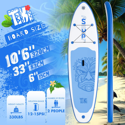 FunWater 10'6×33"×6" Inflatable Stand Up Paddle Board with Premium SUP Paddleboard Accessories,Adults & Youth for All Skill Levels, Included with Board, Paddle, Pump, Three Fins, Backpack