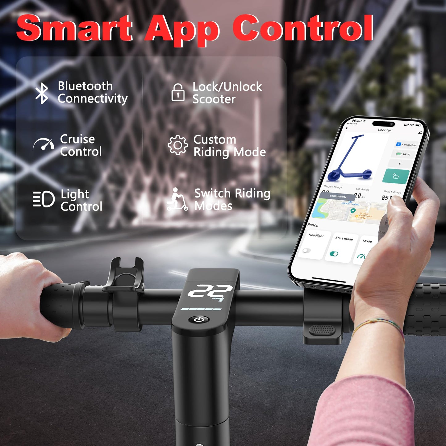 Maxshot Electric Scooter, 8.5" /10" /14" Tire, 16/19/22 Mph Top Speed, 12/16/21/27/28/49/50 Miles Long Range, Folding Escooter for Adults and Kids with Seat Bag, Dual Braking, Dual Suspension, App