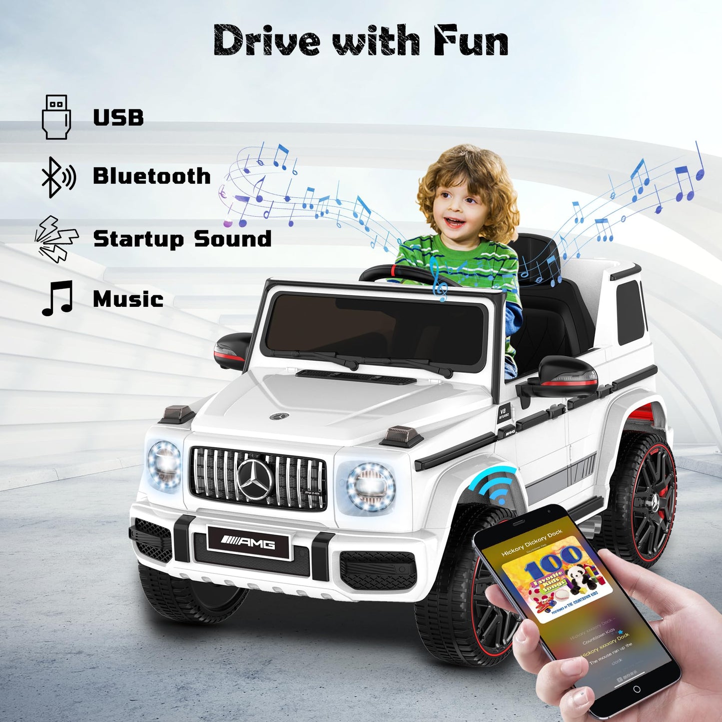 ANPABO Licensed Mercedes-Benz G63 Car for Kids, 12V Ride on Car w/Parent Remote Control, LED Headlights, Music Player & Horn, Soft Start, Low Battery Prompt, Kids Electric Car, White