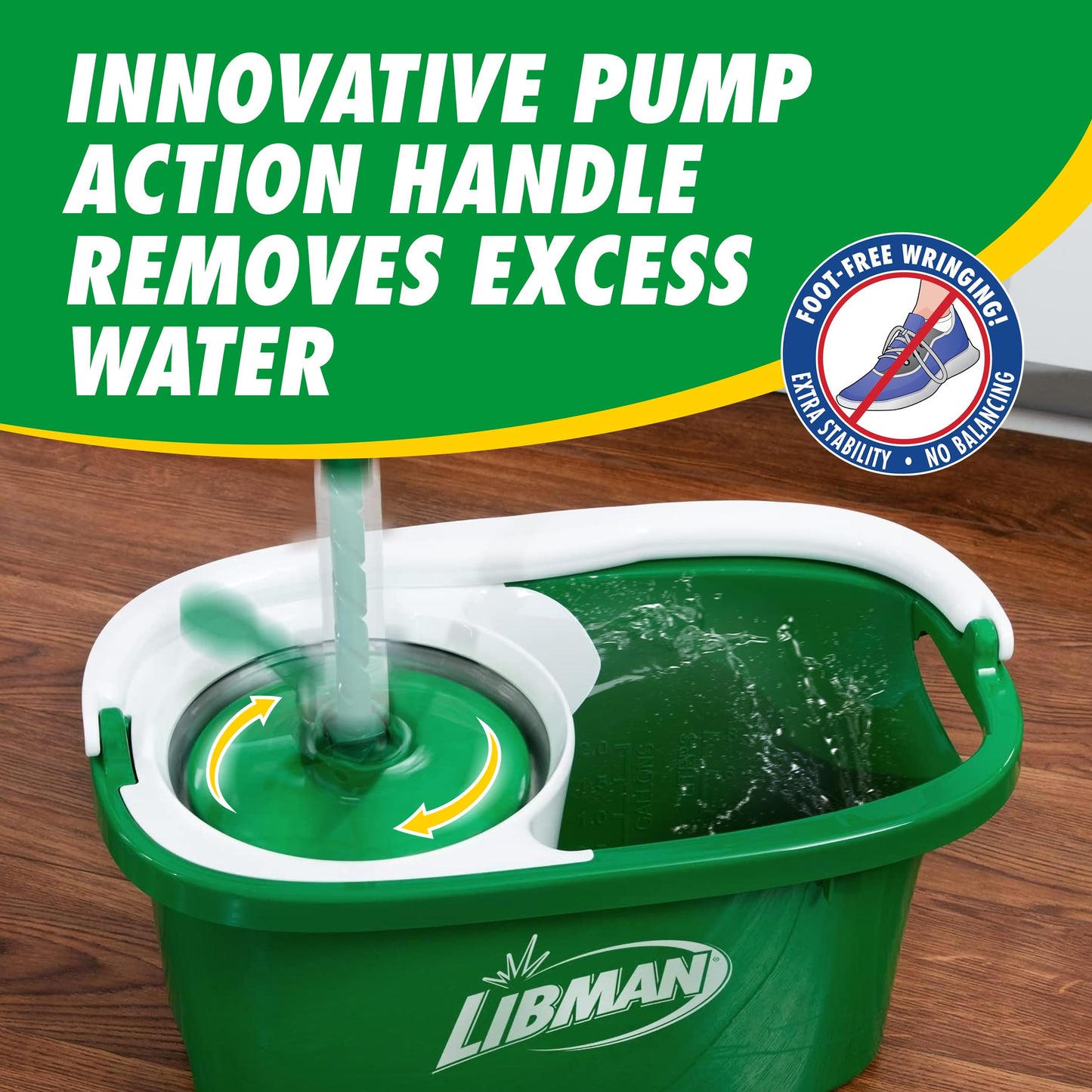 Libman Tornado Spin Mop System, Spinning Floor Mopping and Bucket with Wringer Set for Home, Hardwood, Laminate, Tile Cleaning, Includes 1 Machine Washable Replacement Head Refills (2 Total)