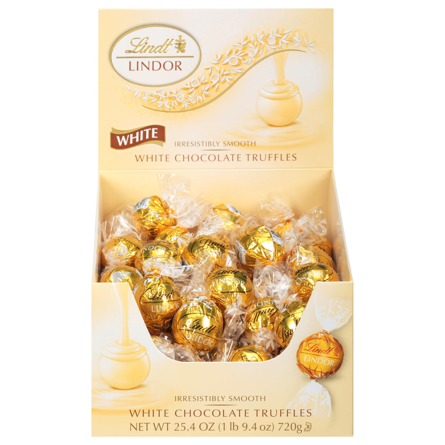 Lindt LINDOR White Chocolate Candy Truffles, White Chocolate Candy with Smooth, Melting Truffle Center, 25.4 oz., 60 Count