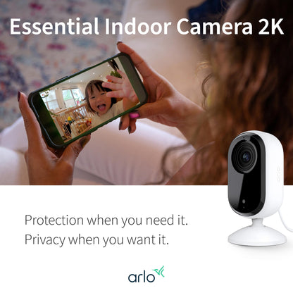 Arlo Essential Security Camera 2K | Indoor Only| 2nd Gen | Baby Monitor & Pet Camera | Wired Automated Privacy Shield, 2-Way Audio, Night Vision, Live Stream, Motion Alerts & Notifications White,2 Cam