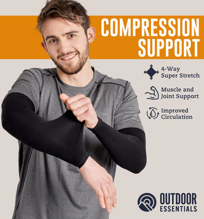 OutdoorEssentials UV Sun Protection Arm Sleeves - Compression Arm Sleeve, UV Arm Sleeves for Men,Women - Sports Cooling Sleeves, Baseball, Golf