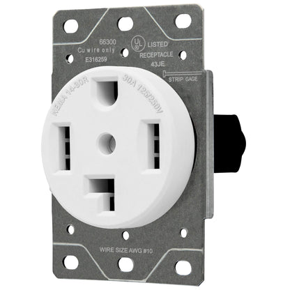 ENERLITES 30 Amp Dryer Receptacle Outlet, NEMA 14-30R | Residential Commercial Industrial Grade, Outdoor/Indoor, 3-Pole, 4 Wire, (10,8,6,4) AWG, | 125/250V, 66300-W, White (Pack of 2)