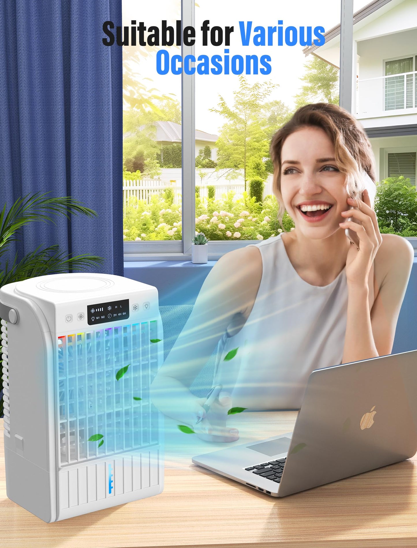 Portable Air Conditioners Fan,JYew AI Evaporative Mini Room Air Conditioners,Portable AC Unit Air Cooler with 4 in 1 Humidifier Fan Conditioner with 1500ML, 3 Speed AC Portable for Room (White)