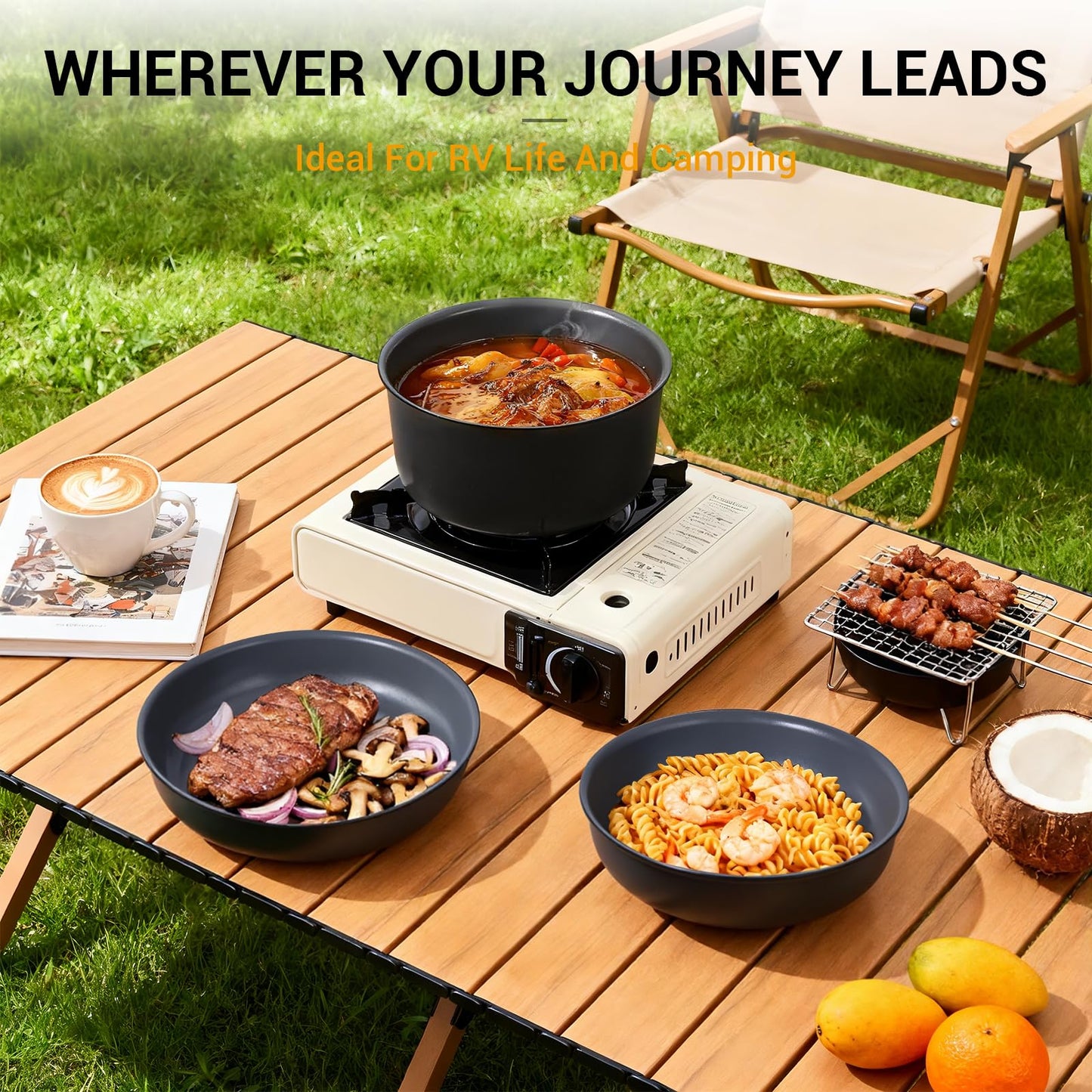 Ammeloo 18 Pcs Ceramic Pots and Pans Set Non Stick Kitchen Cookware Set with Detachable Handle, Non Toxic Cooking Set with Removable Handle for RVs, Camping, Fridge, Dishwasher/Oven Safe