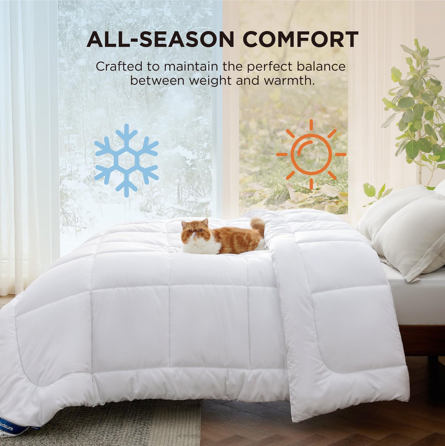 Bedsure Comforter Duvet Insert - Quilted Comforters Queen Size, All Season Duvet, Down Alternative Bedding Comforter with Tabs(White,Queen 88"x88")