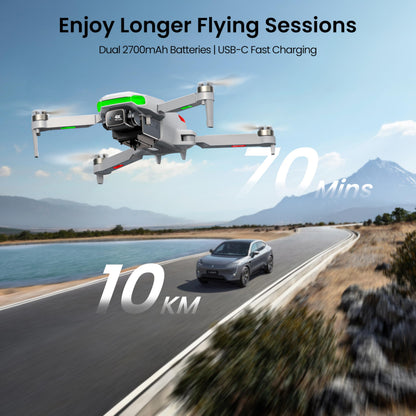 PLEGBLE Drone with EIS 4K Camera for Adults, GPS Drone with 5.0" Screen on Controller, 70 Mins Flight, Long Range Transmission, AI Track&Orbit Mode, Follow Me, Auto Return, Lightweight and Foldable RC Drones for Beginner Toy Gifts, Under 249g