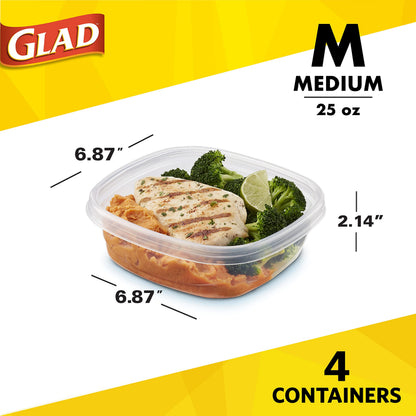 Glad GladWare Design Series Food Storage Containers with Lids, Medium Rectangle BPA Free Plastic for Meal Prep and Lunches, Tight Seal, Microwave and Dishwasher Safe, 24 Oz, 4 Count - 6 Pack