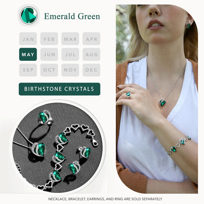 Leafael Mothers Day Gift Necklaces for Women, Heart Pendant with Emerald Green Birthstone Crystal for May, Silver Plated 18 plus 2 inch Chain, Jewelry Birthday Gifts for Mom, Girlfriend, and Her