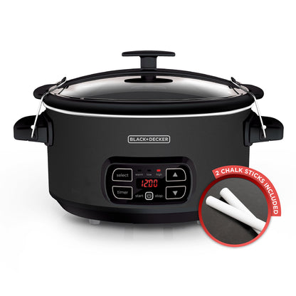 BLACK+DECKER 7-Quart Slow Cooker, SCD4007, Chalkboard Exterior, Locking Lid, 3 Heat Settings, Removable Stoneware Crock