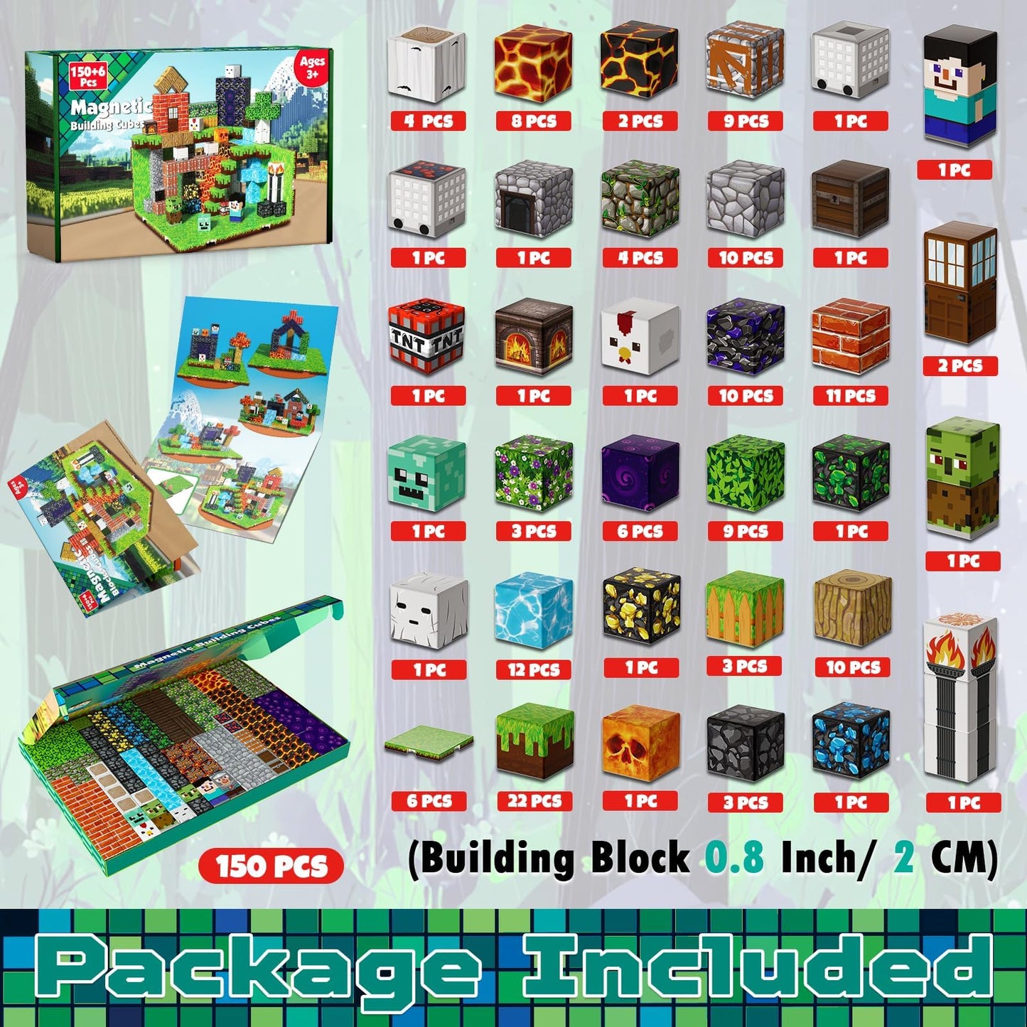 GraceDuck 150 PCS Magnetic Blocks - Magnetic Building Block with 6 Baseplate, Stacking Magnets for Kids, Sensory Toy for Toddlers STEM Learning, Birthday Gifts for 3+ Years Old Boys Girls