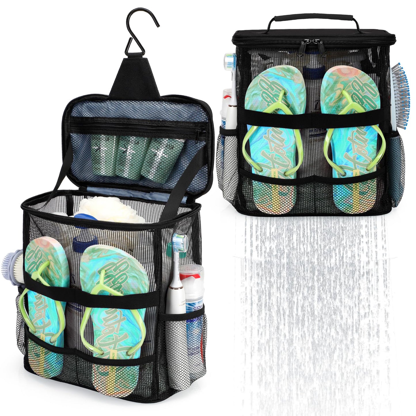 Dorm Room Essentials for Guys Girls Boys, Quick Dry Mesh Shower Caddy Portable, Large Capacity Shower Bag with Hanging Hook, Bathroom, Gym, Swimming, Travel, Beach, Camping, College Student Essentials