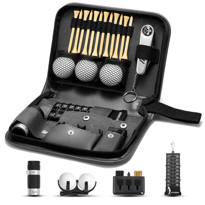 SANLINZOM Golf Accessories for Men and Women for Golfers, Accessories Set in Hi-End PU Case with Golf Balls, HD Rangefinder, Golf Tees, Cleaning Brush, Divot Knife, Scorer, Golf Ball Clamp (Black)