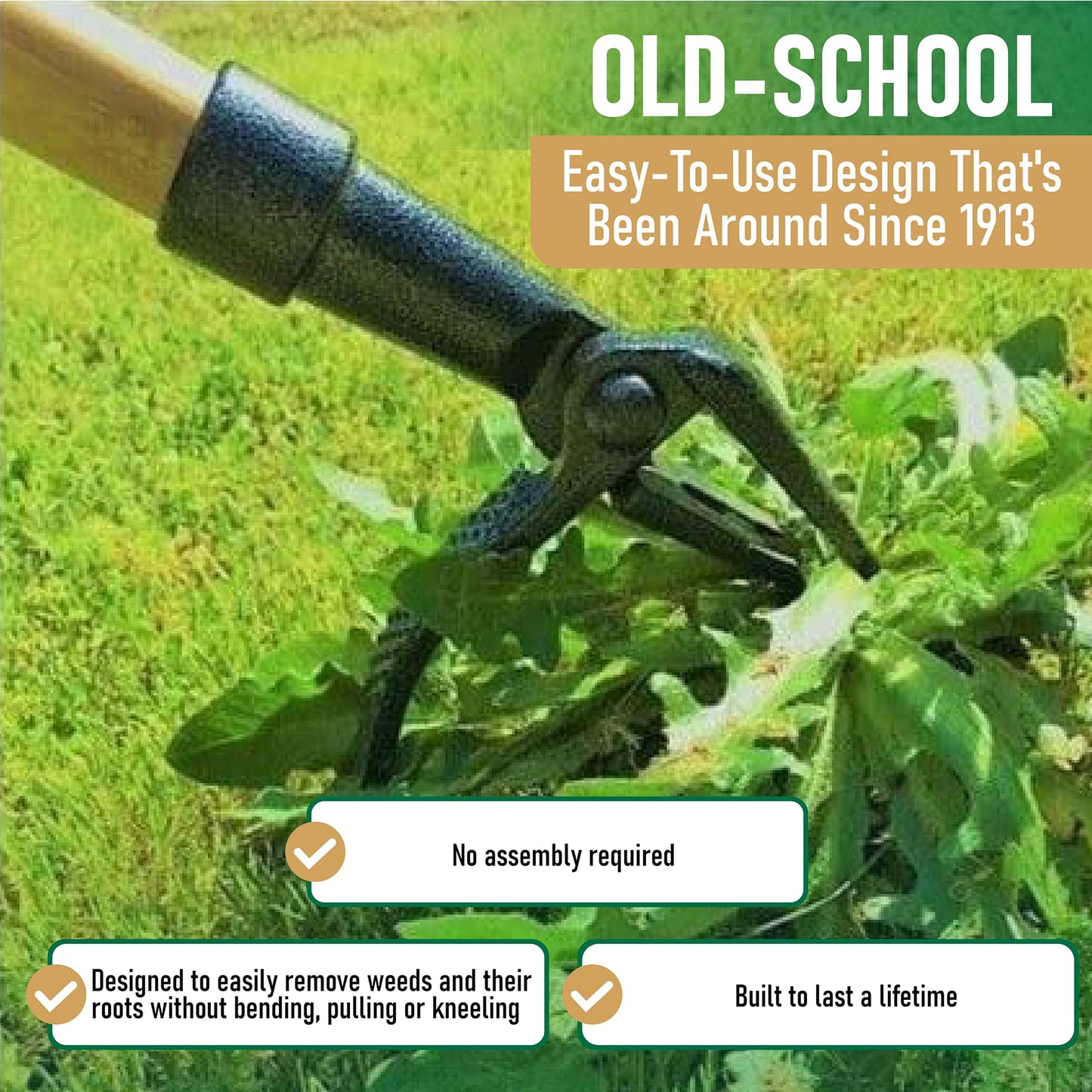 Grampa's Weeder - The Original Stand Up Weed Puller Tool with Long Handle - Made with Real Bamboo & 4-Claw Steel Head Design - Easily Remove Weeds Without Bending, Pulling, or Kneeling.