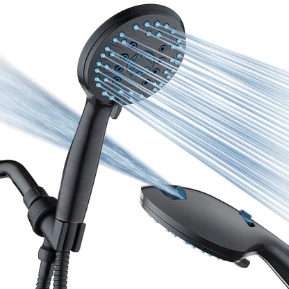 AquaCare High Pressure 8-mode Handheld Shower Head - Anti-clog Nozzles, Built-in Power Wash to Clean Tub, Tile & Pets, Extra Long 6 ft. Stainless Steel Hose, Wall & Overhead Brackets - 1.8 GPM