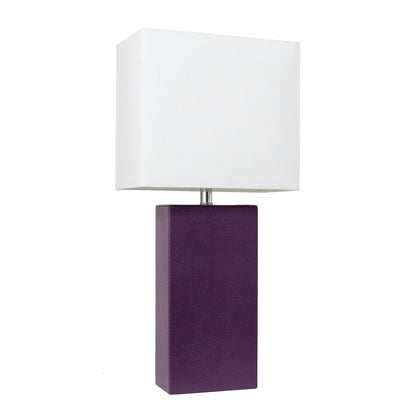 Elegant Designs Modern Leather Table Lamp with White Fabric Shade, Eggplant