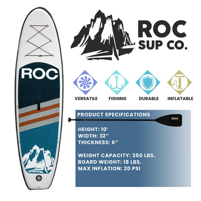 Roc Inflatable Stand Up Paddle Boards with Premium SUP Paddle Board Accessories, Wide Stable Design, Non-Slip Comfort Deck for Youth & Adults (Navy, 10 FT)