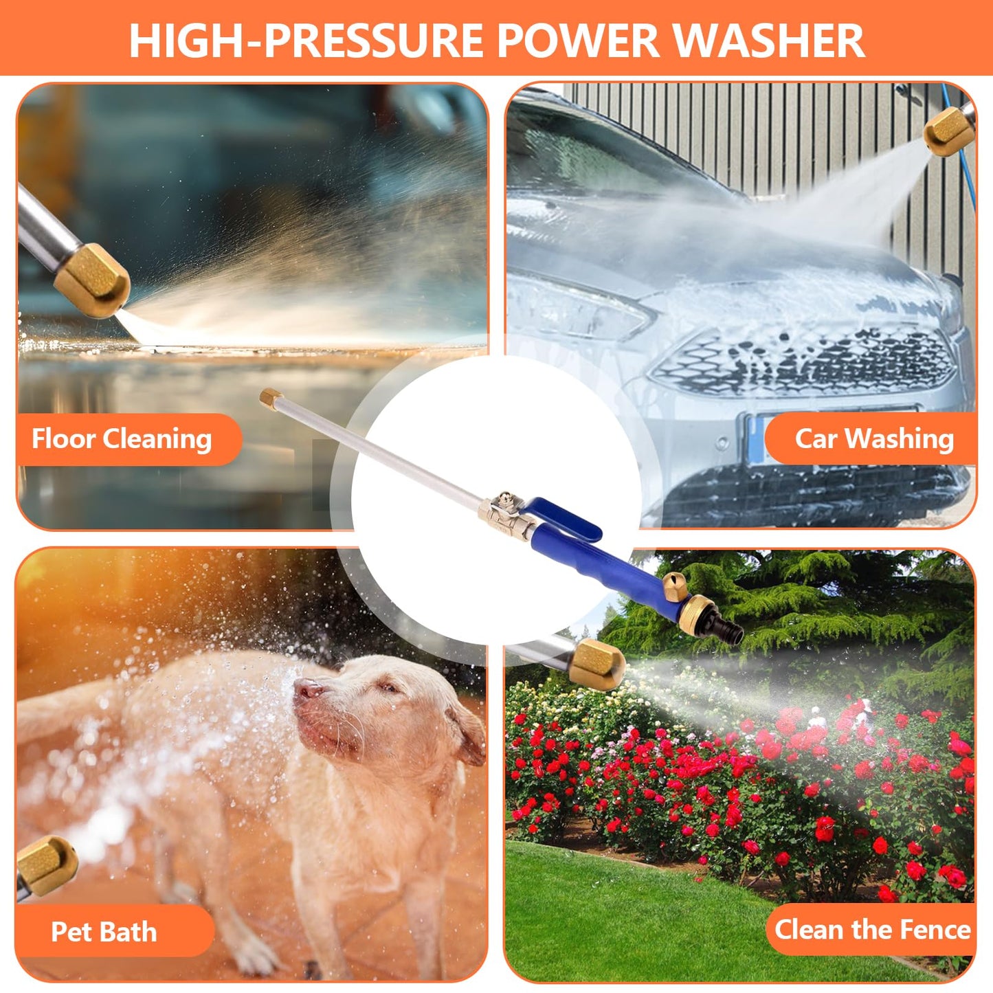 Hydro Jet Power Washer Wand, High Pressure Power Washer Wand with 2 Nozzle and Quick Connectors, Watering Sprayer Cleaning Tool for Patio Car Pet Gutter Window Garden Cleaning