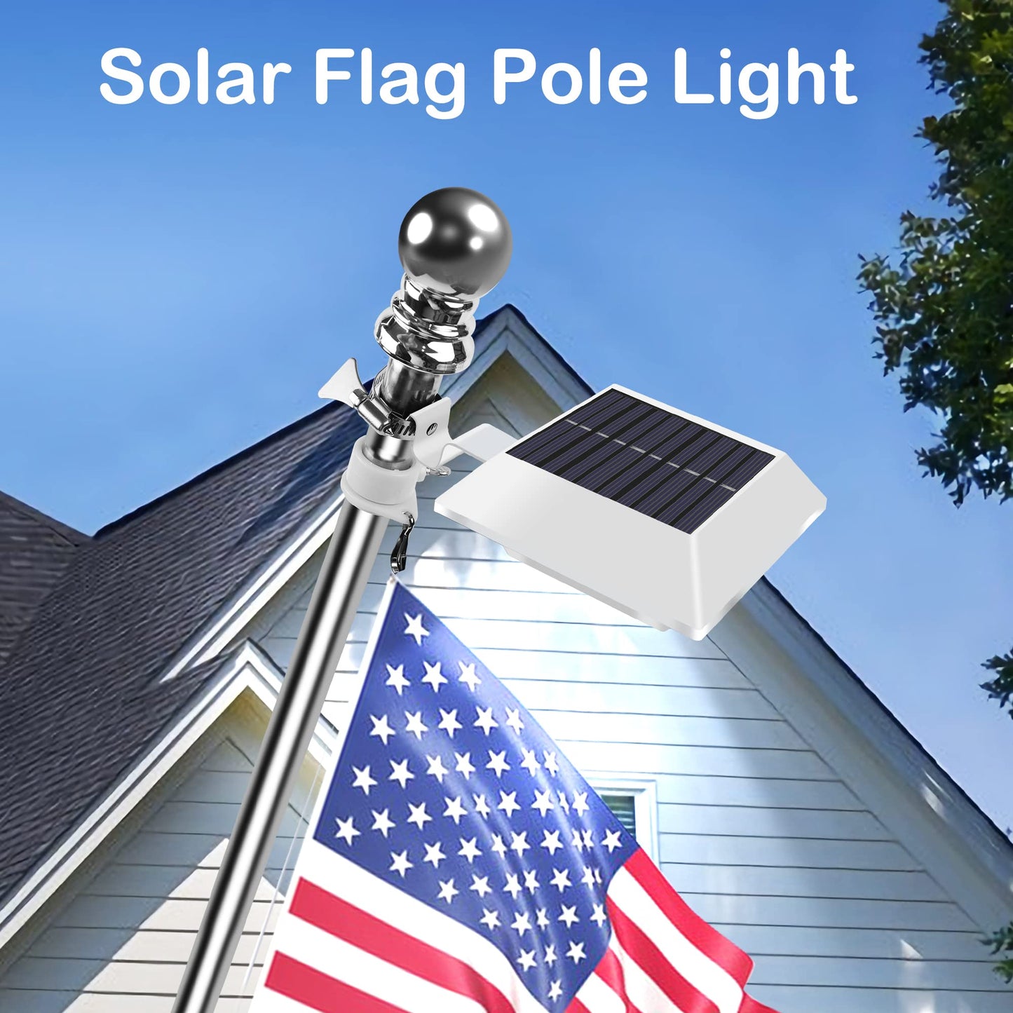 Solar Flag Pole Light, Bright White 6000k Flagpole Light Upgrade Solar Powered for 5ft 6ft Flag Pole,Waterproof Outdoor Dusk to Dawn Led Solar Lights,Outside House Garden Yard American Flags Decor