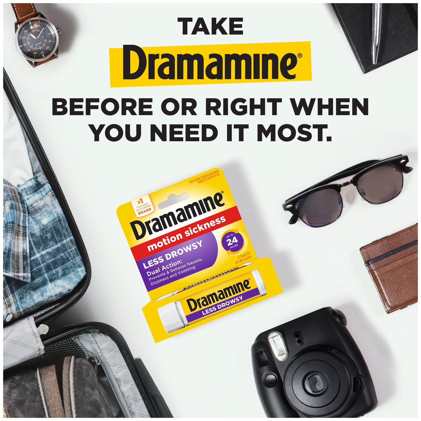 Dramamine Motion Sickness Variety Pack (1- Original Formula 12 Count, 1- All Day Less Drowsy 8 Count)