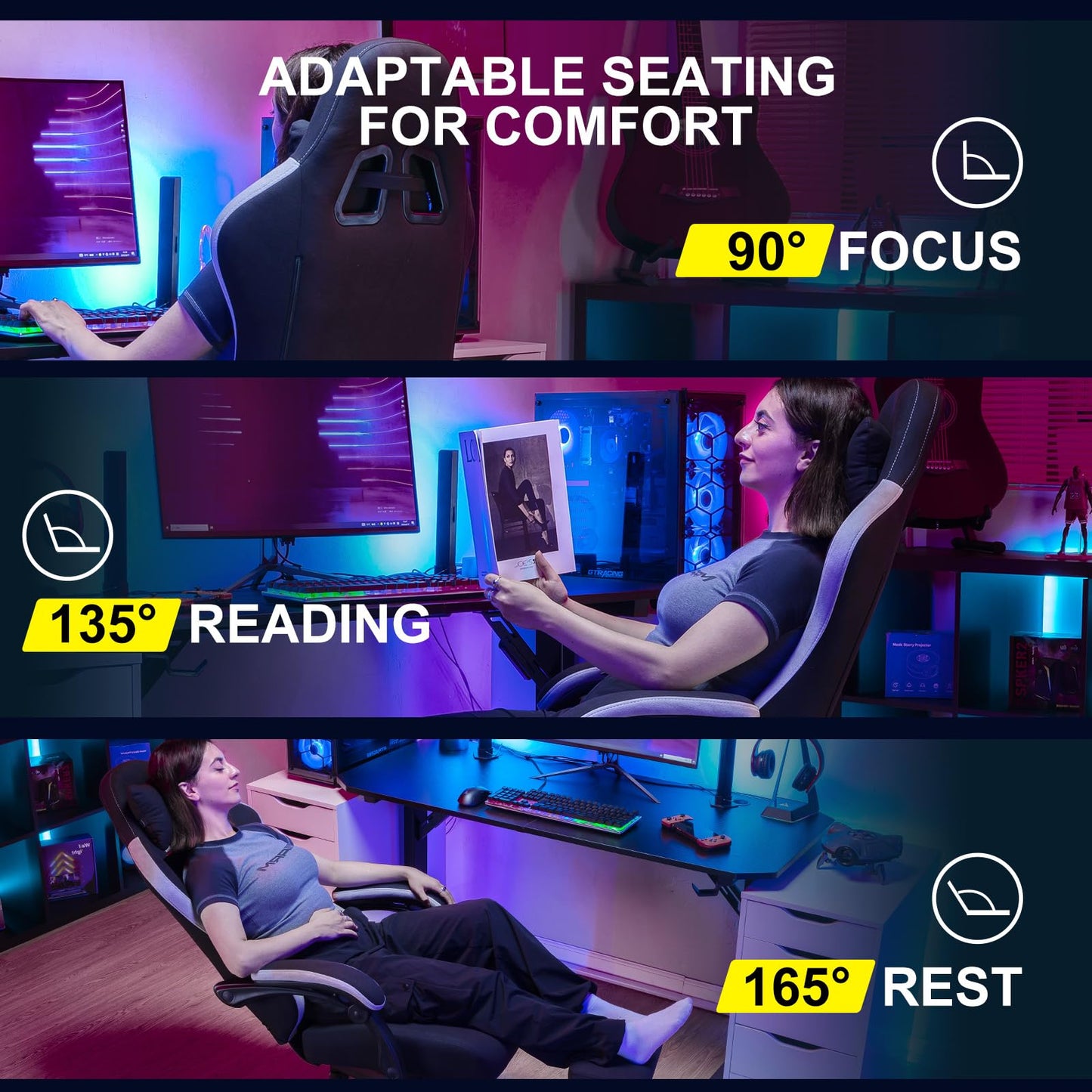 GTPLAYER Gaming Chair, Computer Office Chair with Pocket Spring Cushion, Linkage Armrests and Footrest, High Back Ergonomic Computer Chair with Lumbar Support Task Chair with Footrest(Black)