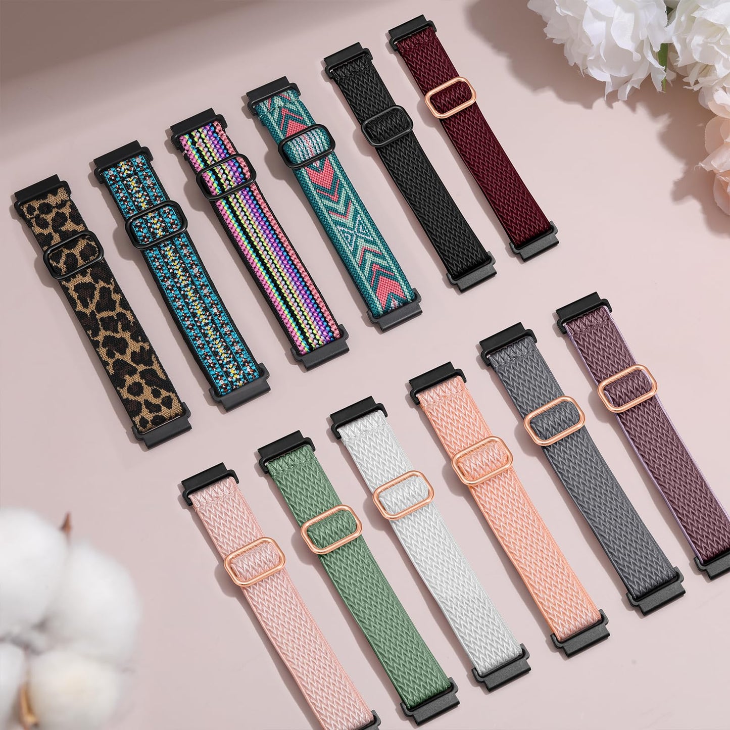 Easuny 12 Pack Stretchy Bands Compatible with Samsung Galaxy Watch 7 6 5 4 40mm 44mm Band, Galaxy 5 Pro 45mm, 6 Classic 47mm 43mm, 4 Classic 46mm 42mm, Active 2, 20mm Elastic Watch Strap for Women