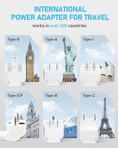 VASAIKO 220V to 110V Voltage Converter US to Europe, 2000W Voltage Converter for European Travel with 3 AC 2 USB-C 2 USB-A Ports, and Universal European Travel Adapter (Gray)