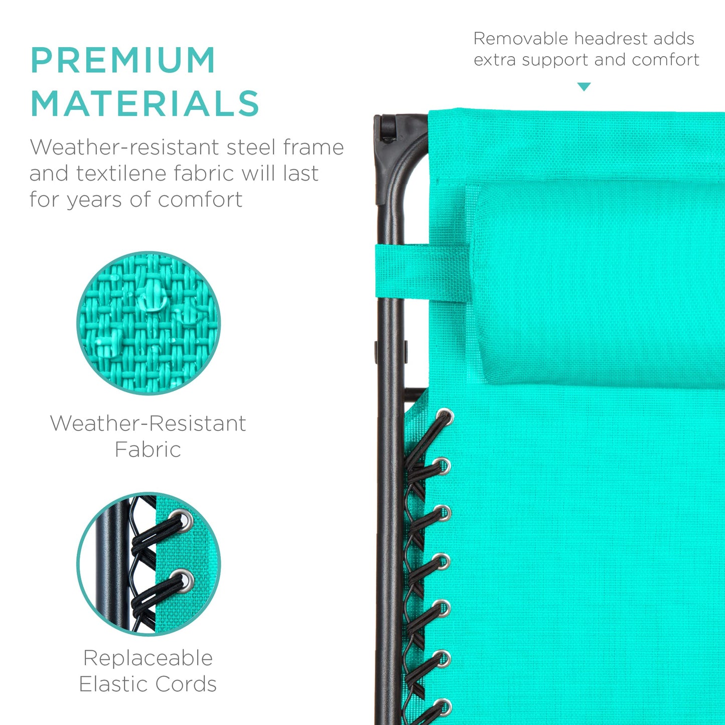Best Choice Products Folding Zero Gravity Outdoor Recliner Patio Lounge Chair w/Adjustable Canopy Shade, Headrest, Side Accessory Tray, Textilene Mesh - Mint