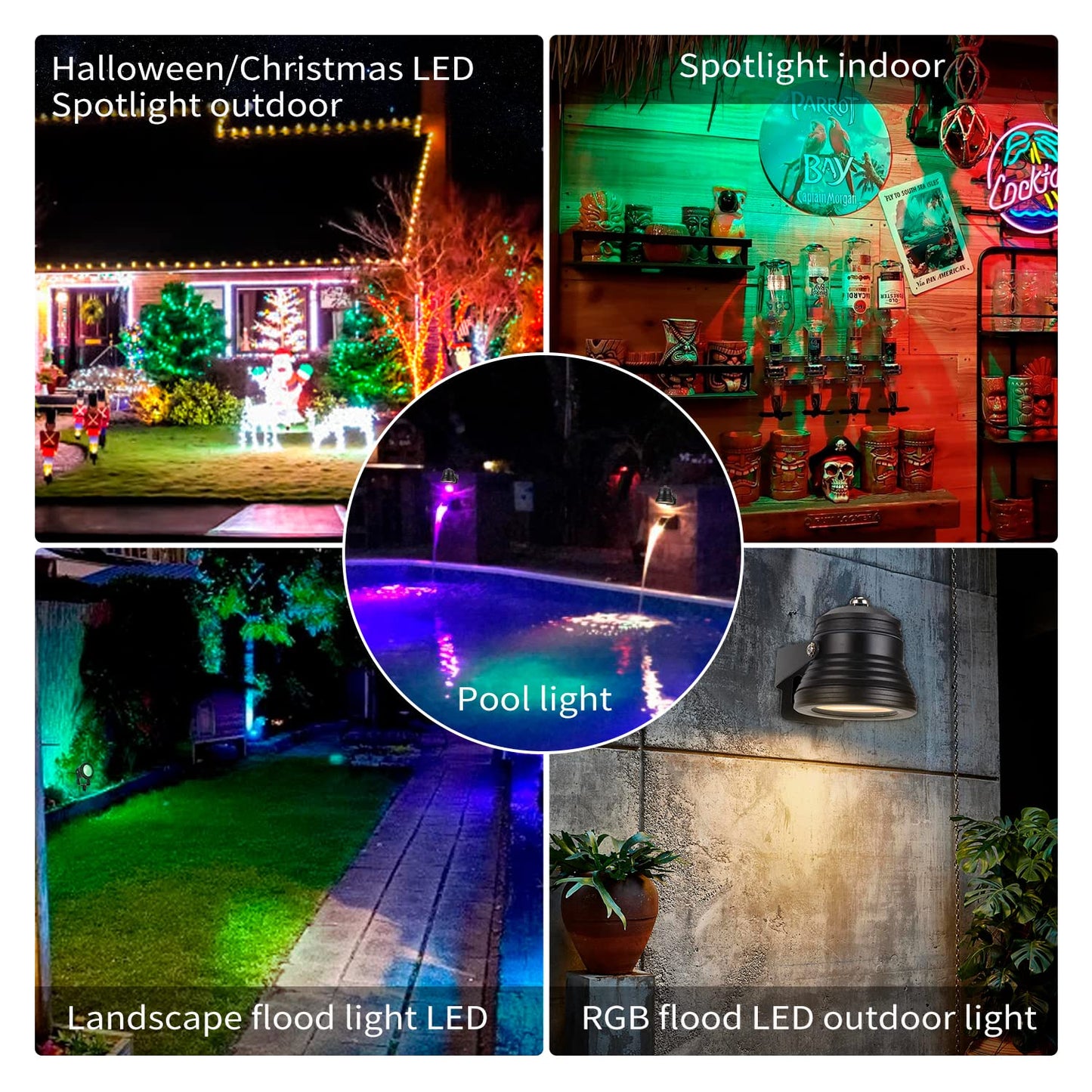 RUICAIKUN Smart Outdoor Lights,15w Halloween Lights with US Plug,12V APP Control Spotlight with Waterproof,Dimmable Spot Lights with Timer（NO Remote）