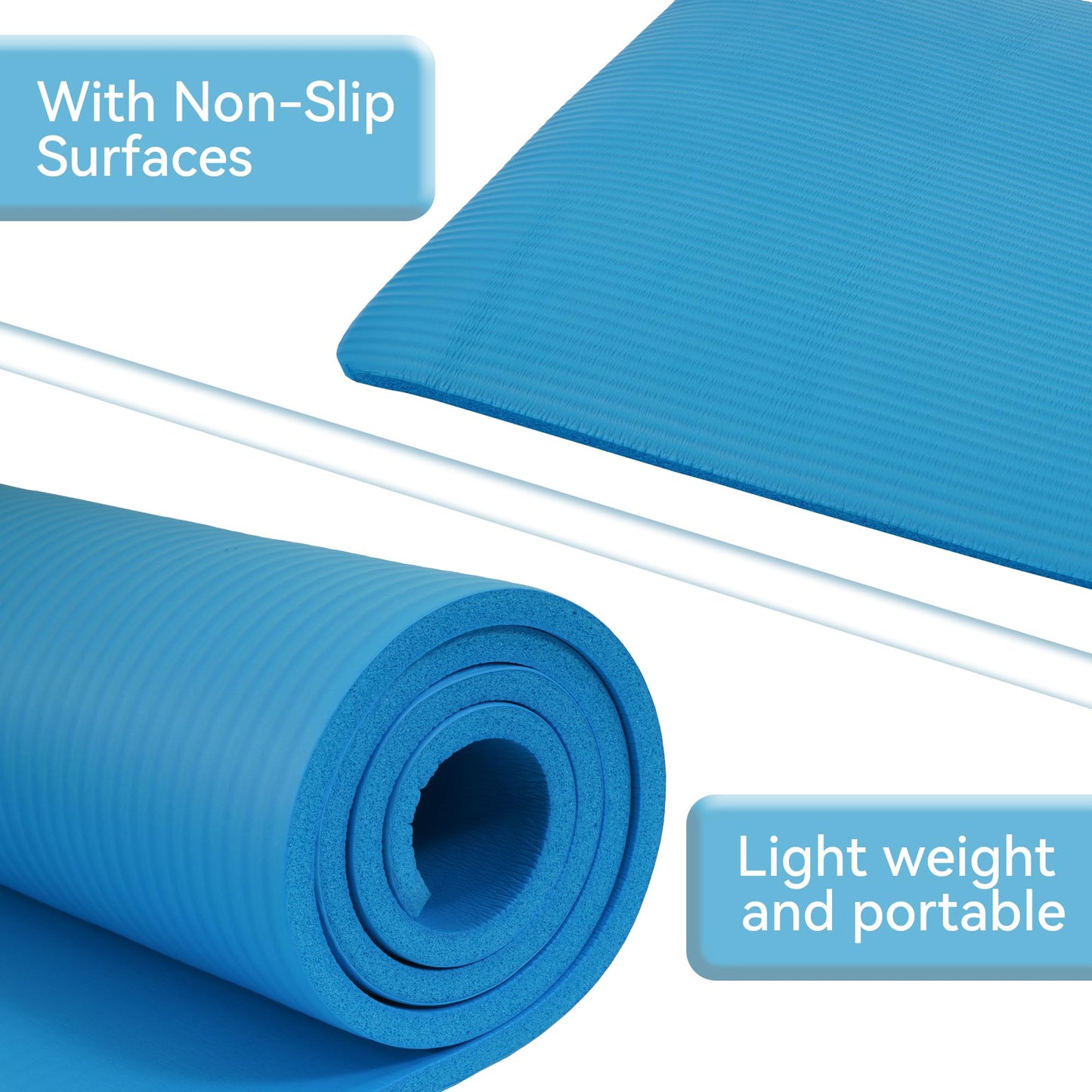 Fitvids All Purpose 1/2-Inch Extra Thick High Density Anti-Tear Exercise Yoga Mat with Carrying Strap, Blue