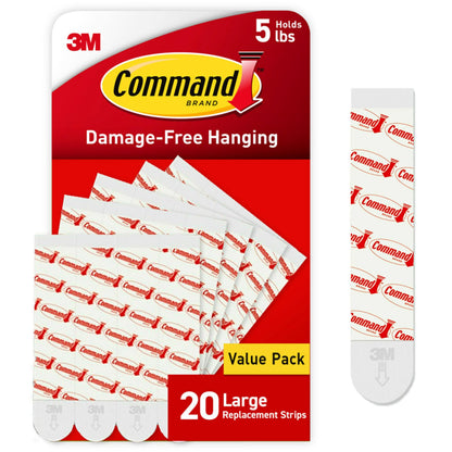 Command Large Refill Adhesive Strips, Damage Free Hanging Wall Adhesive Strips for Large Indoor Wall Hooks, No Tools Removable Adhesive Strips for Living Spaces, 20 White Command Strips