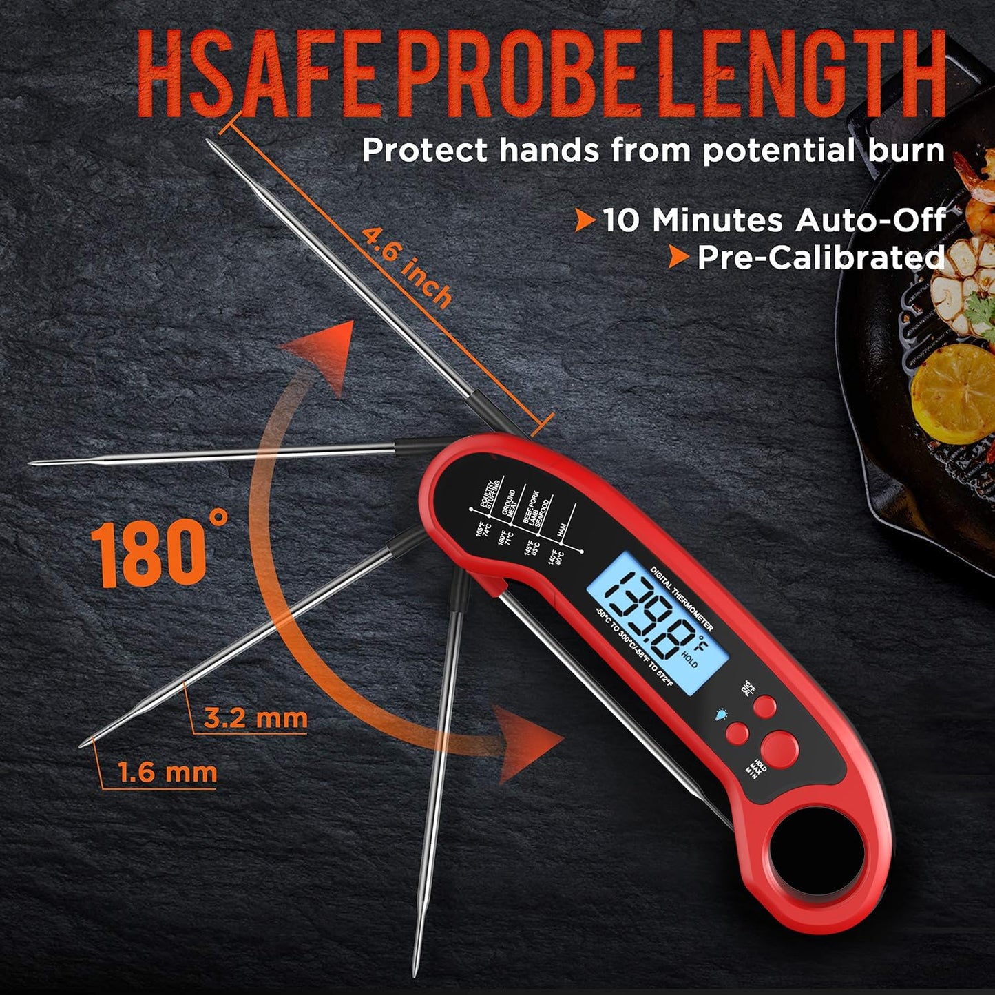 Meat Thermometer Digital, Instant Read Meat Thermometer for Grill and Cooking, Waterproof Food Thermometer for Kitchen and Outside, BBQ, Turkey, Candy, Liquids, Beef