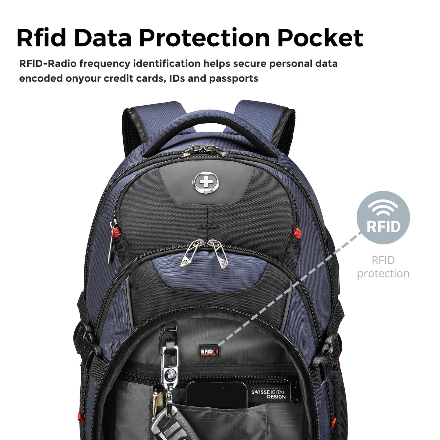 Swissdigital Design Travel Backpack for Men, 31L Business Anti Theft Laptops Backpack with USB Charging Port, College Backpack Airline Approved Fits 15.6 inches Laptops, School Bookbag for Men SD803
