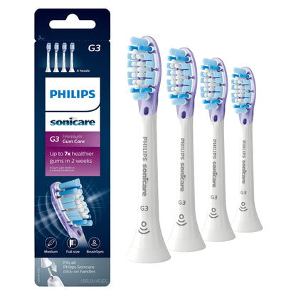 Philips Sonicare Genuine G3 Premium Gum Care Replacement Toothbrush Heads, 4 Brush Heads, White, HX9054/65