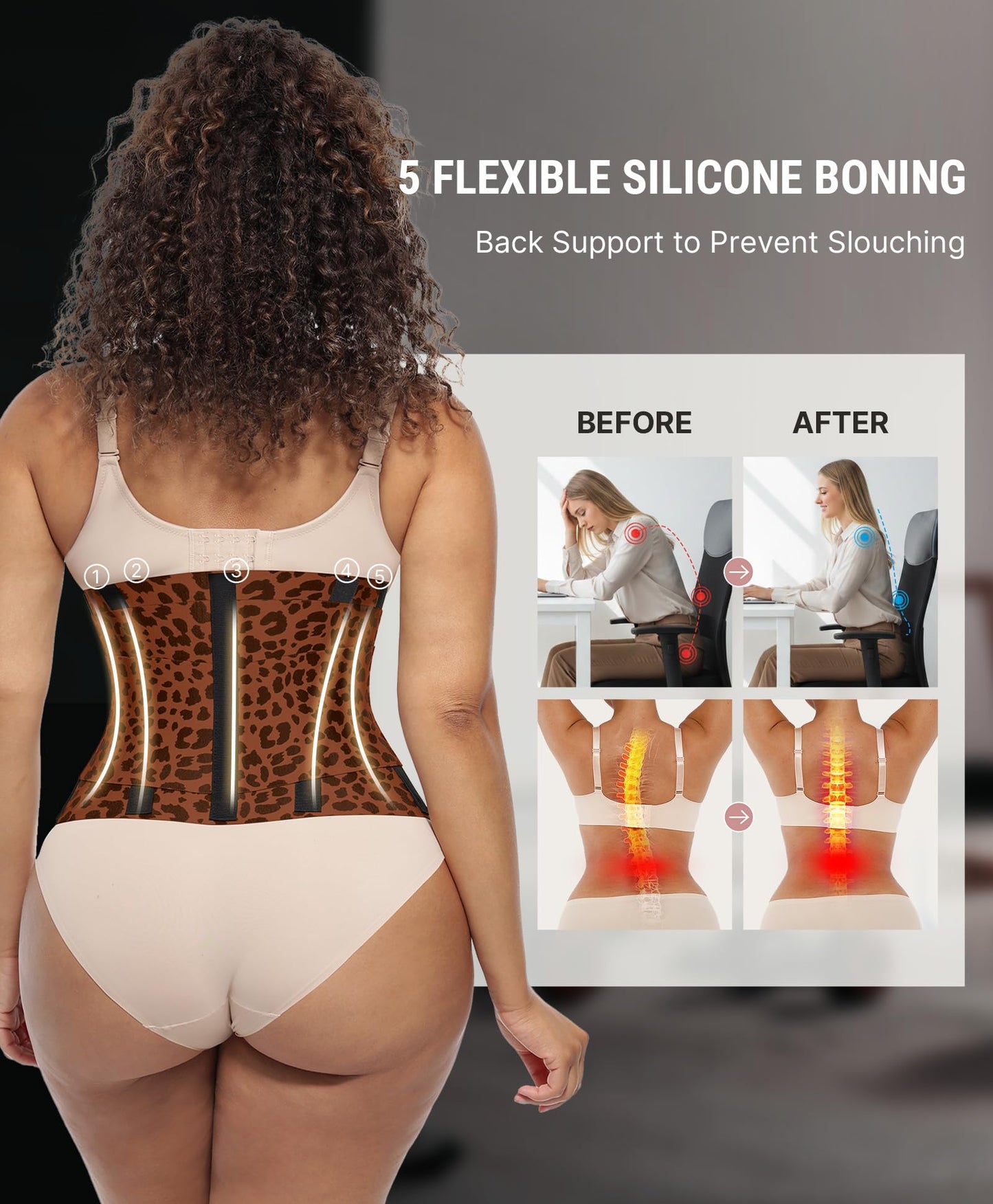 FeelinGirl Workout Waist Trainer Underbust Corsets Cincher Belt Hourglass Corset Body Shaper for Women Brown L